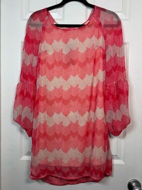 Francesca’s Pink Chevron Sheer Tunic Dress Boho Sleeve Small